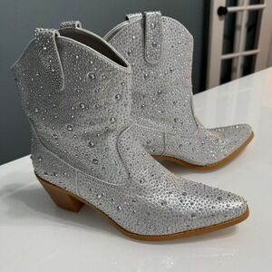 Silver Ankle Boots with Rhinestones